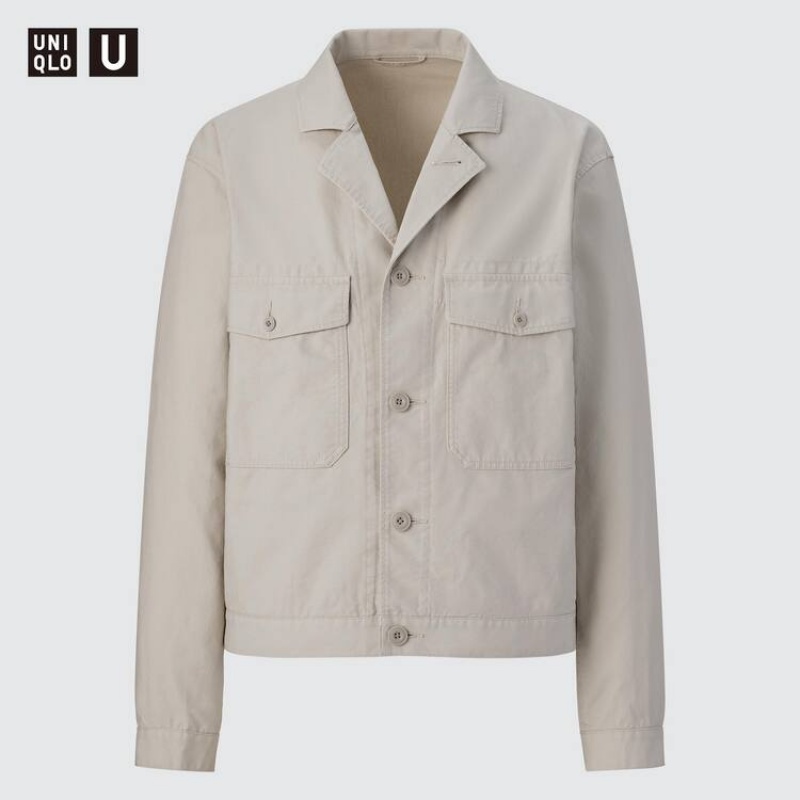 Men's Uniqlo U Short Jackets Beige | TWSJ-59217