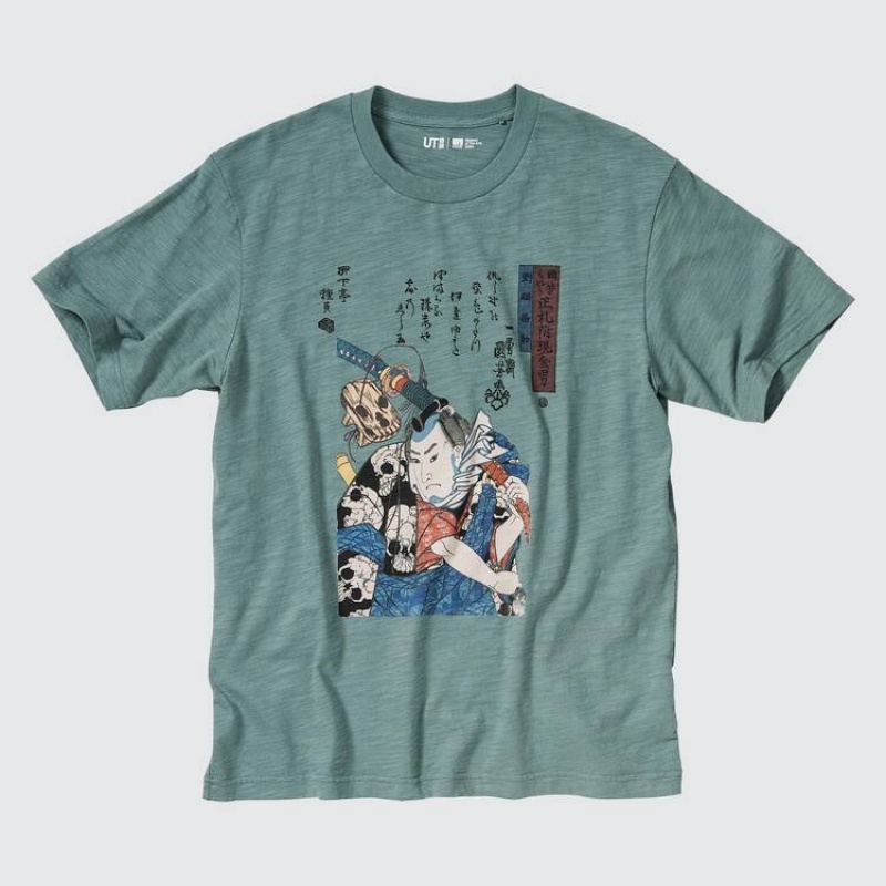 Men's Uniqlo Ukiyo-e Archive Ut Graphic T Shirts Green | KMJA-10486