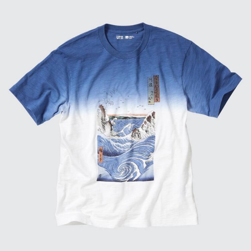 Men's Uniqlo Ukiyo-e Archive Ut Graphic T Shirts Blue | XMZQ-13785