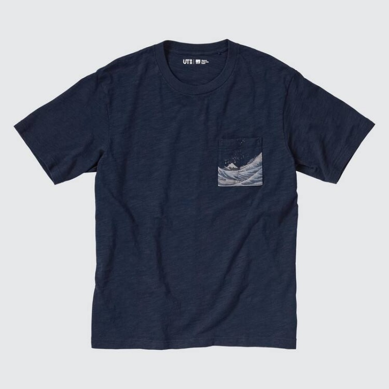 Men's Uniqlo Ukiyo-e Archive Ut Graphic T Shirts Navy | DHTK-23156