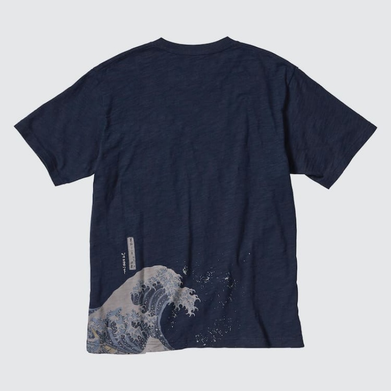 Men's Uniqlo Ukiyo-e Archive Ut Graphic T Shirts Navy | DHTK-23156