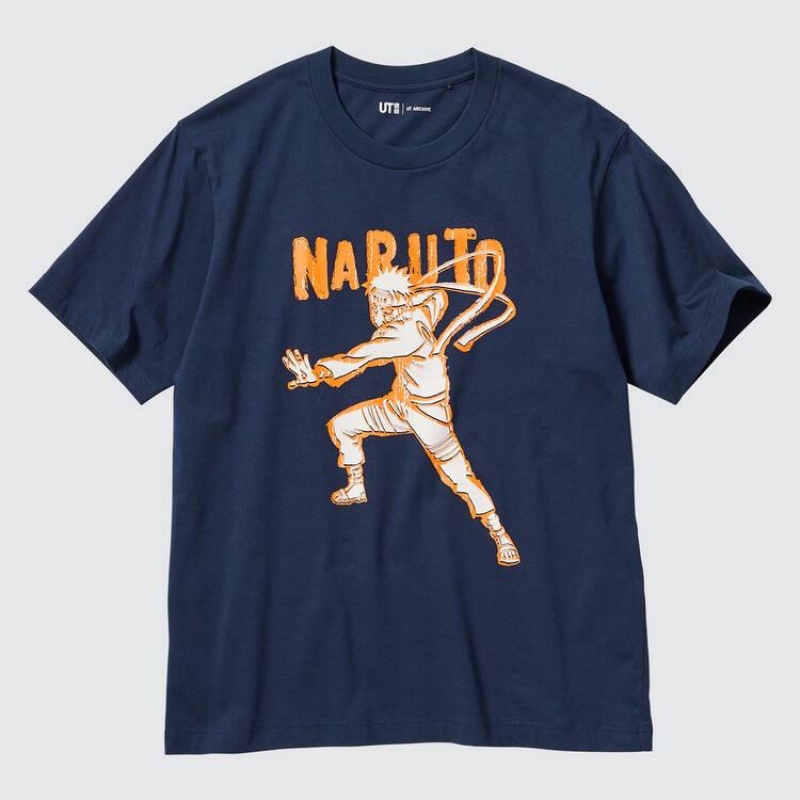 Men's Uniqlo Ut Archive Naruto Graphic T Shirts Navy | NTPG-60451