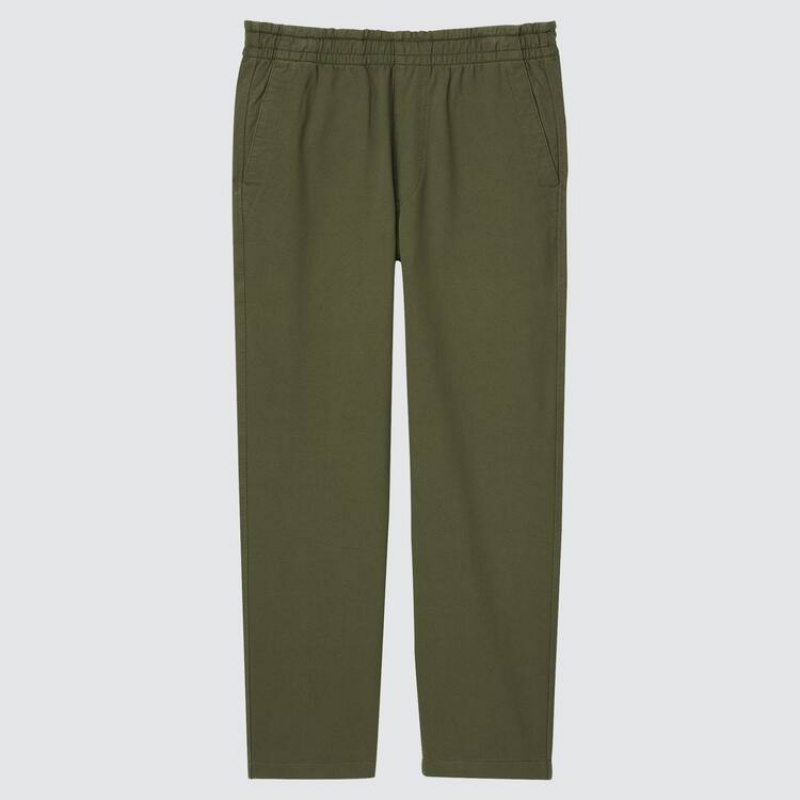 Men\'s Uniqlo Washed Jersey Ankle Length Trousers Dark Green | EUTK-12354