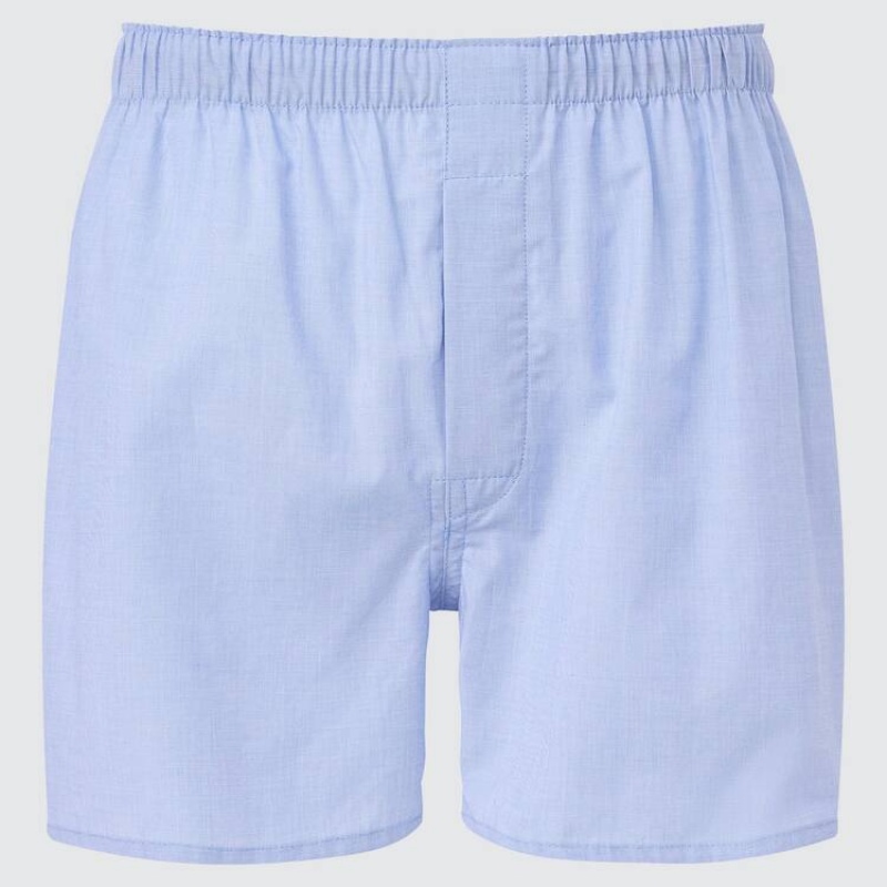 Men\'s Uniqlo Woven Broadcloth Boxer (2021 Season) Underwear Blue | LWSY-61345