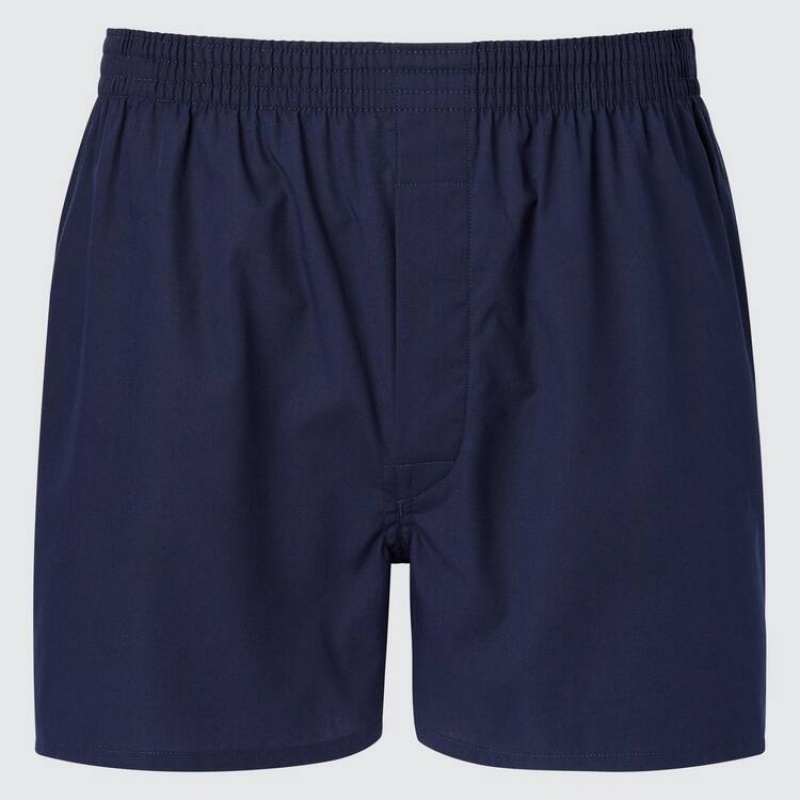 Men\'s Uniqlo Woven Broadcloth Boxer Underwear Navy | MKXL-74039