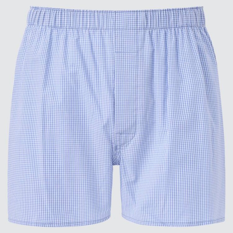 Men\'s Uniqlo Woven Checked Boxer Underwear Blue | OJFG-35984