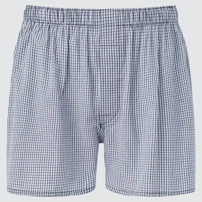 Men\'s Uniqlo Woven Checked Boxer Underwear Navy | FLMD-20746