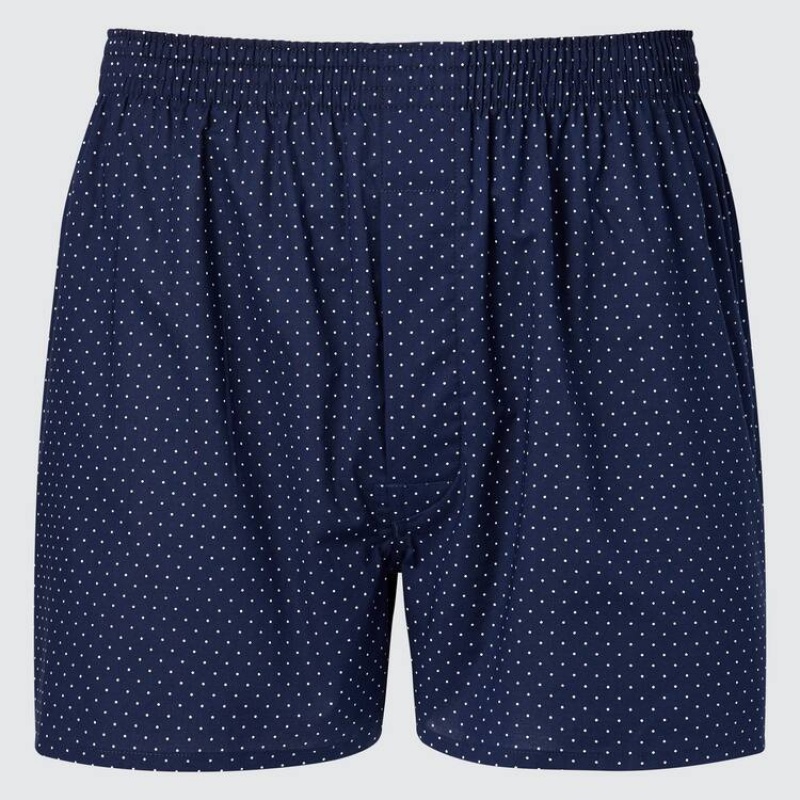 Men's Uniqlo Woven Dotted Boxer Underwear Navy | BWAH-48716