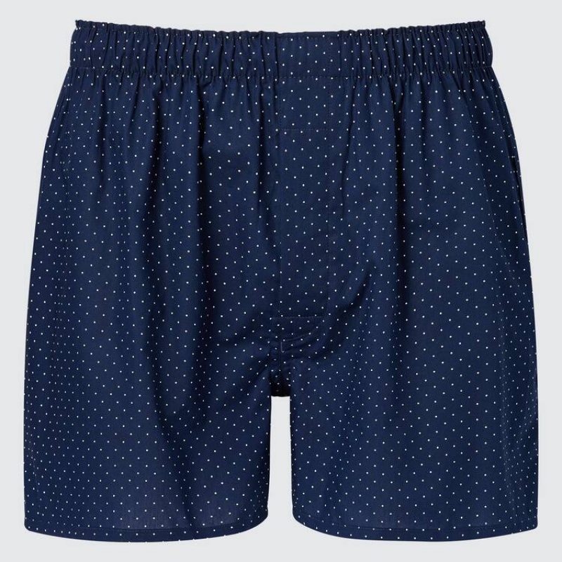 Men\'s Uniqlo Woven Dotted Print Boxers Underwear Navy | HVQP-18309