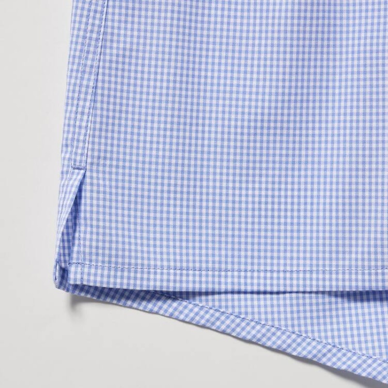 Men's Uniqlo Woven Gingham Checked Boxer Underwear Blue | YTSU-29453