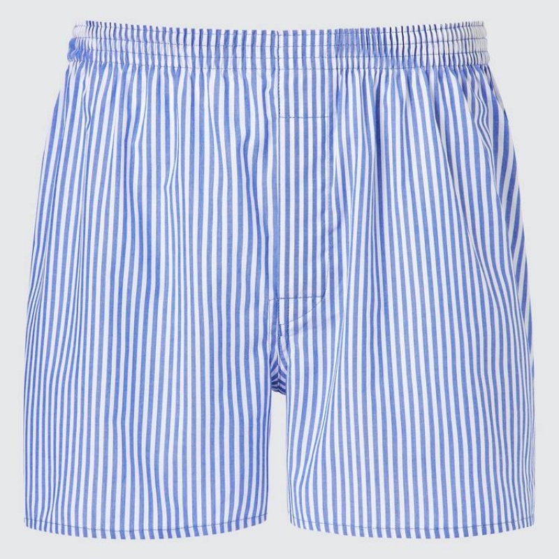 Men's Uniqlo Woven Striped Boxer Underwear Blue | YRWQ-71520