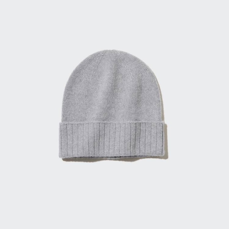 Women\'s Uniqlo 100% Cashmere Knitted Beanie Light Grey | CURG-85432