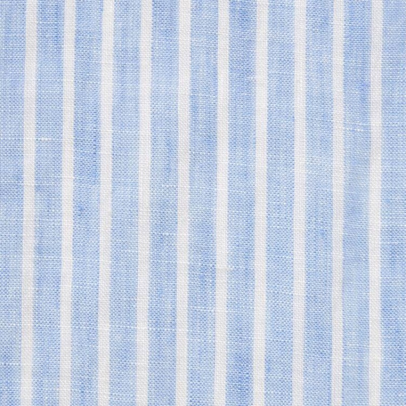 Women's Uniqlo 100% Premium Linen Striped Long Sleeved Shirts Light Blue | JVYC-83702