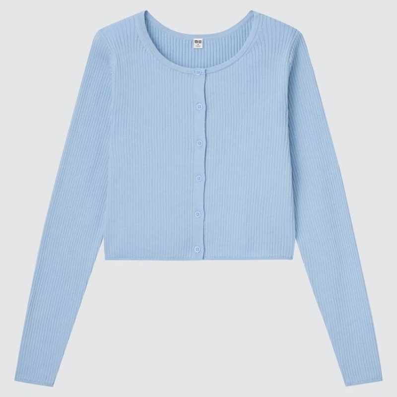 Women\'s Uniqlo 100% Supima Cotton Cropped Cardigan Blue | MLOB-19703