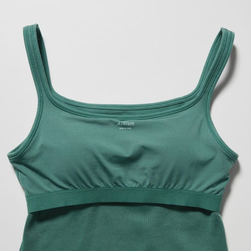 Women's Uniqlo Airism Cotton Cropped Sleeveless Vest Green | RPOK-31790