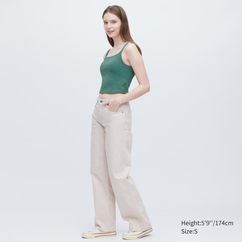 Women's Uniqlo Airism Cotton Cropped Sleeveless Vest Green | RPOK-31790