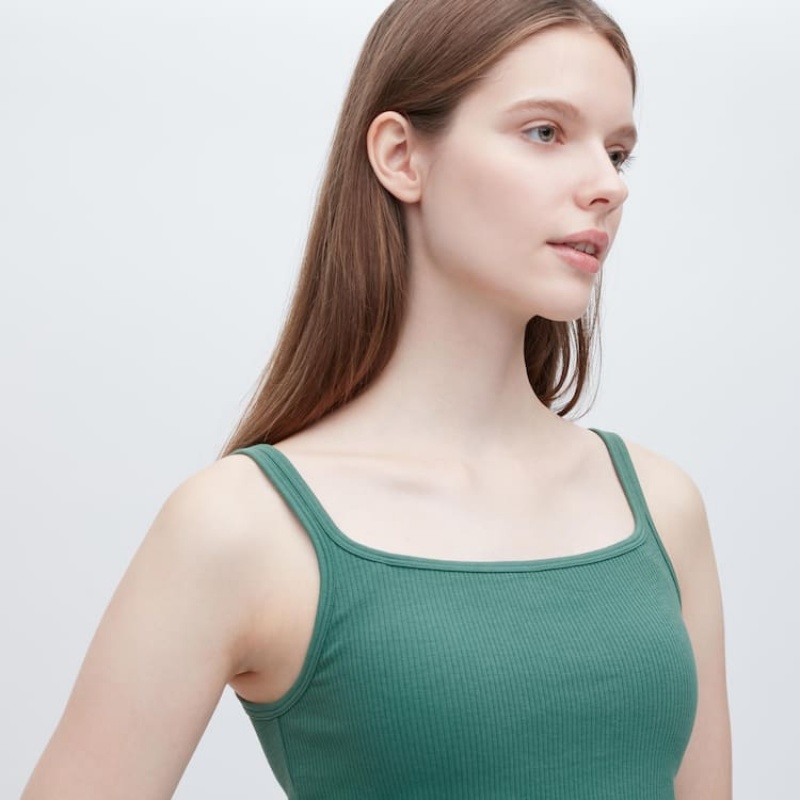 Women's Uniqlo Airism Cotton Cropped Sleeveless Vest Green | RPOK-31790