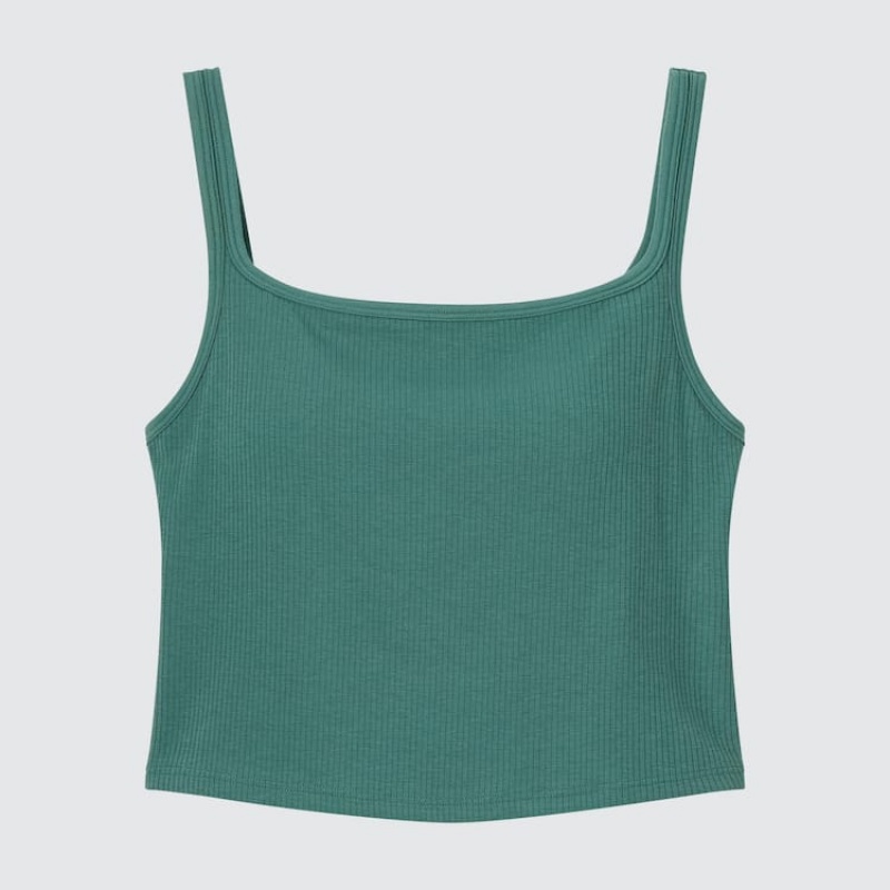 Women's Uniqlo Airism Cotton Cropped Sleeveless Vest Green | RPOK-31790