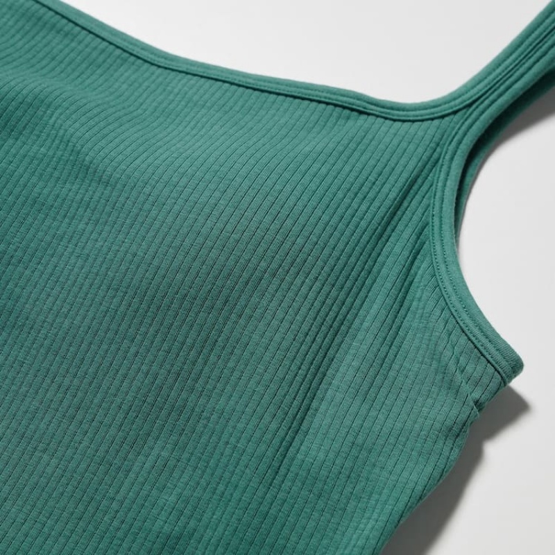 Women's Uniqlo Airism Cotton Cropped Sleeveless Bras Green | PKME-52980