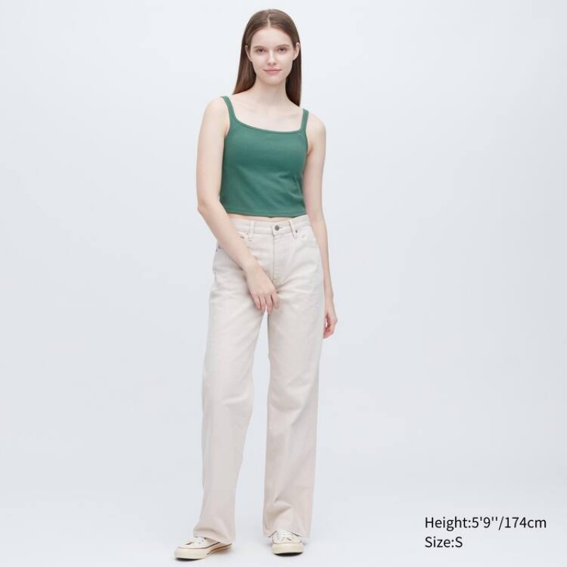 Women's Uniqlo Airism Cotton Cropped Sleeveless Tops Green | QNUS-20856