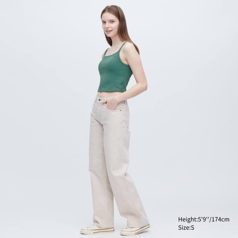 Women's Uniqlo Airism Cotton Cropped Sleeveless Tops Green | QNUS-20856