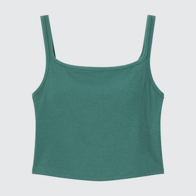 Women's Uniqlo Airism Cotton Cropped Sleeveless Tops Green | QNUS-20856