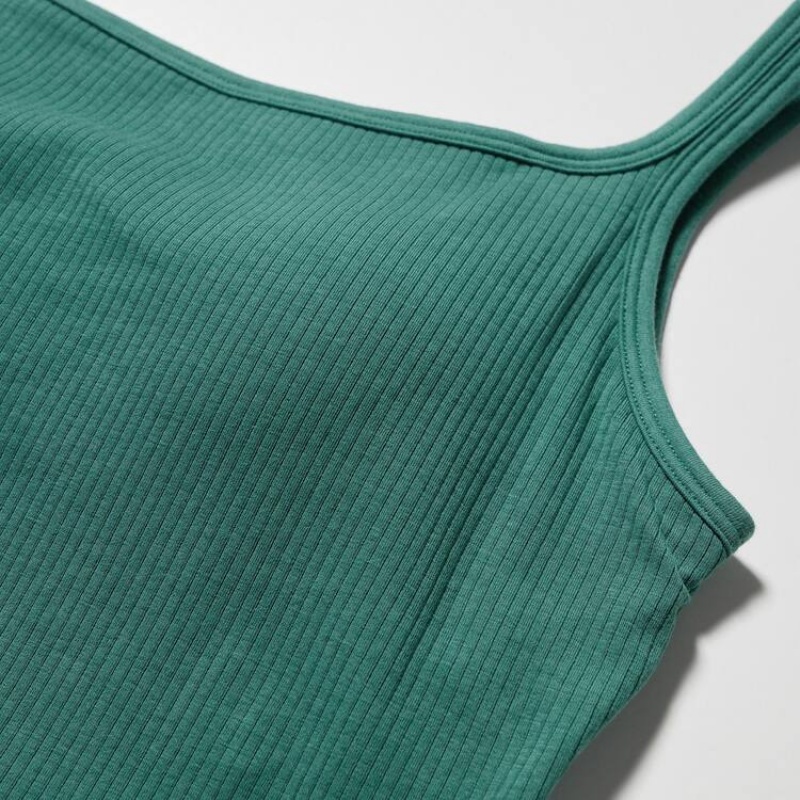 Women's Uniqlo Airism Cotton Cropped Sleeveless Tops Green | QNUS-20856