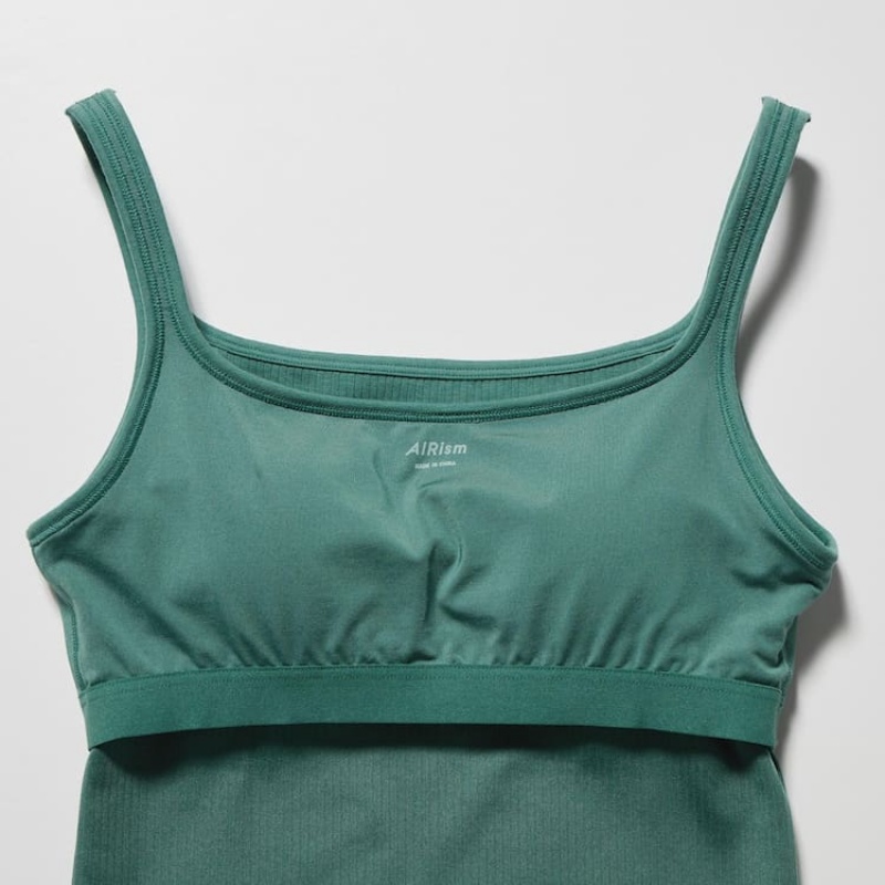 Women's Uniqlo Airism Cotton Ribbed Sleeveless Vest Green | OEVW-10249