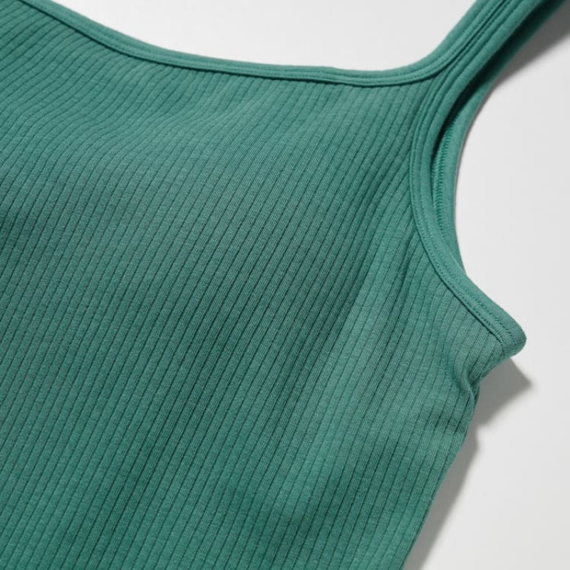 Women's Uniqlo Airism Cotton Ribbed Sleeveless Bras Green | HOAB-83175