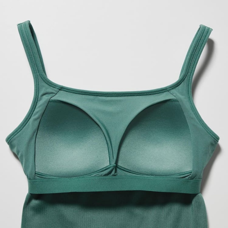 Women's Uniqlo Airism Cotton Ribbed Sleeveless Bras Green | HOAB-83175