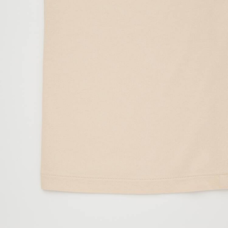 Women's Uniqlo Airism Cotton Short Sleeved Loungewear Beige | ITMB-51928