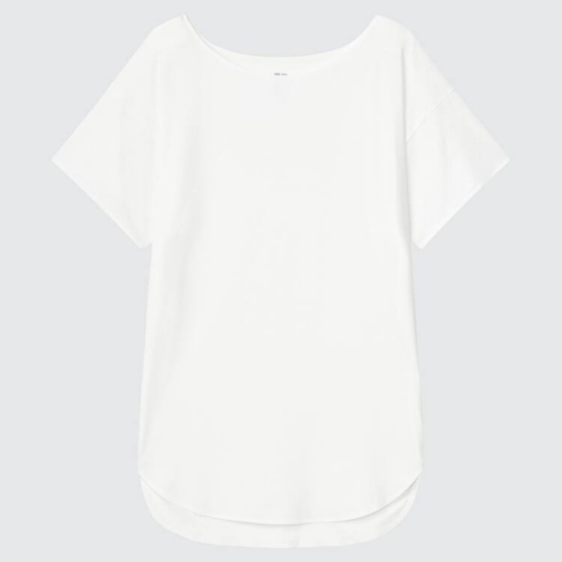 Women\'s Uniqlo Airism Seamless Boat Neck Longline T Shirts White | LYAU-31968