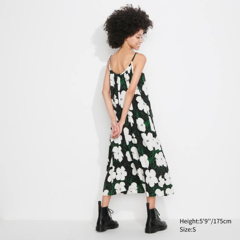 Women's Uniqlo Andy Warhol Flowers Collection Ut Gathered Camisole Dress Dark Green | NEZU-05671