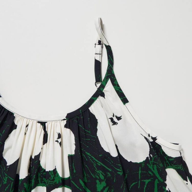 Women's Uniqlo Andy Warhol Flowers Collection Ut Gathered Camisole Dress Dark Green | NEZU-05671