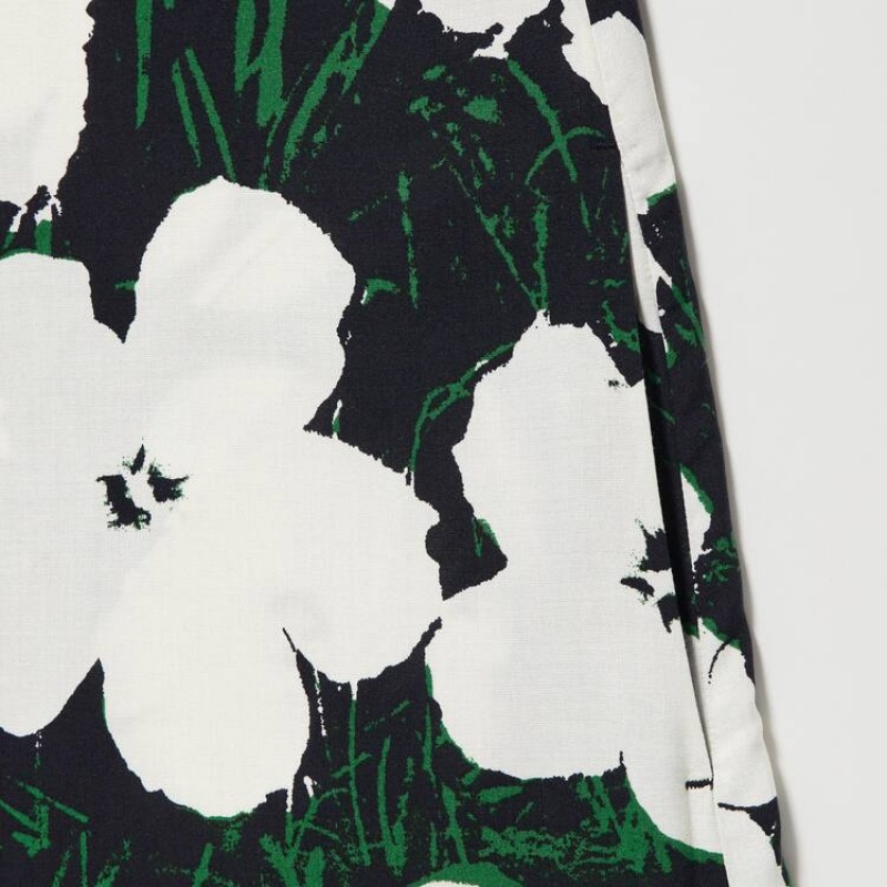 Women's Uniqlo Andy Warhol Flowers Collection Ut Gathered Camisole Dress Dark Green | NEZU-05671