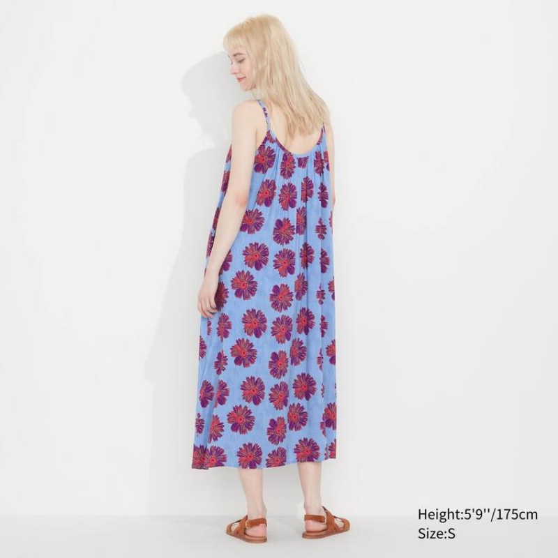 Women's Uniqlo Andy Warhol Flowers Collection Ut Gathered Camisole Dress Blue | HEUZ-61375