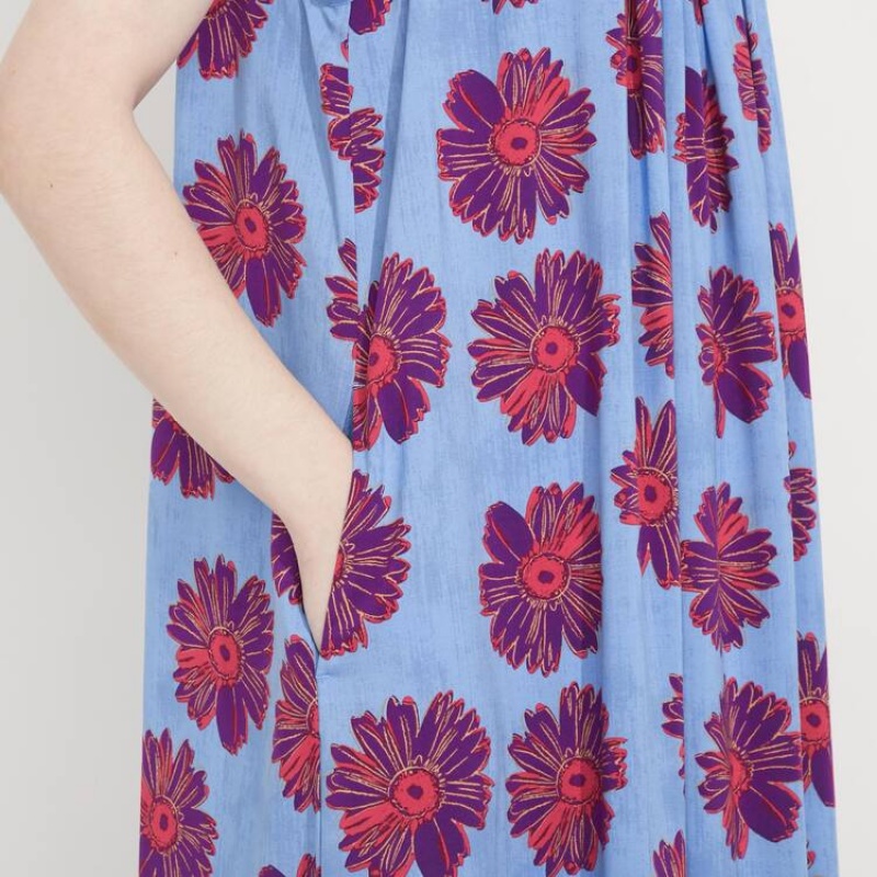 Women's Uniqlo Andy Warhol Flowers Collection Ut Gathered Camisole Dress Blue | HEUZ-61375