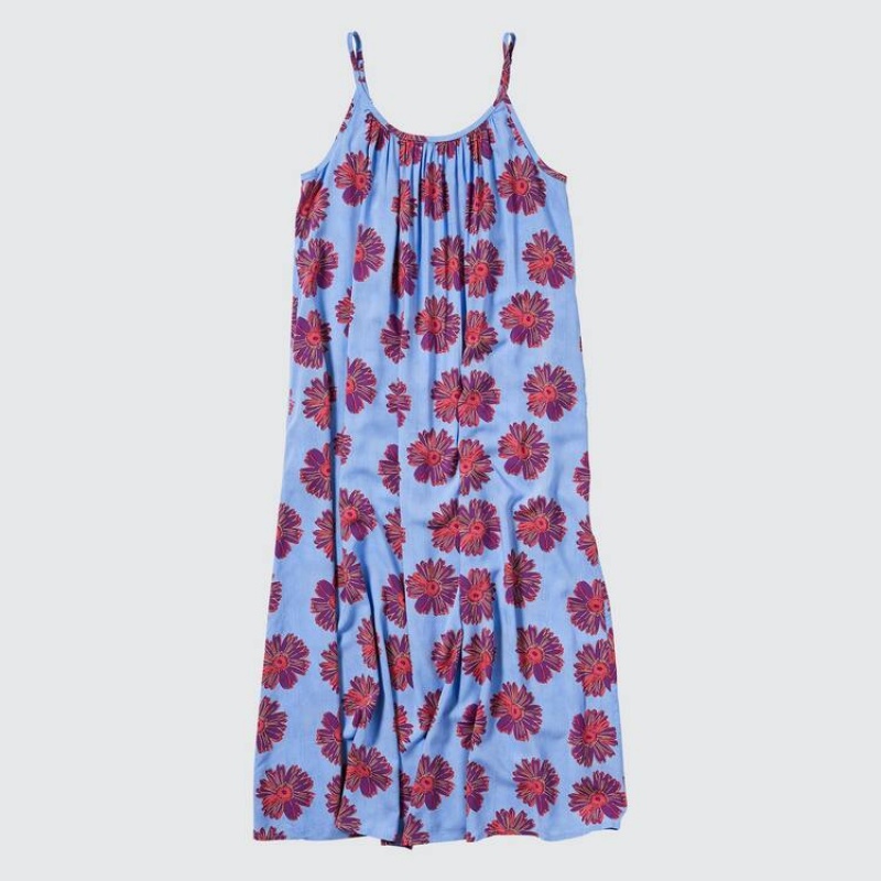 Women's Uniqlo Andy Warhol Flowers Collection Ut Gathered Camisole Dress Blue | HEUZ-61375