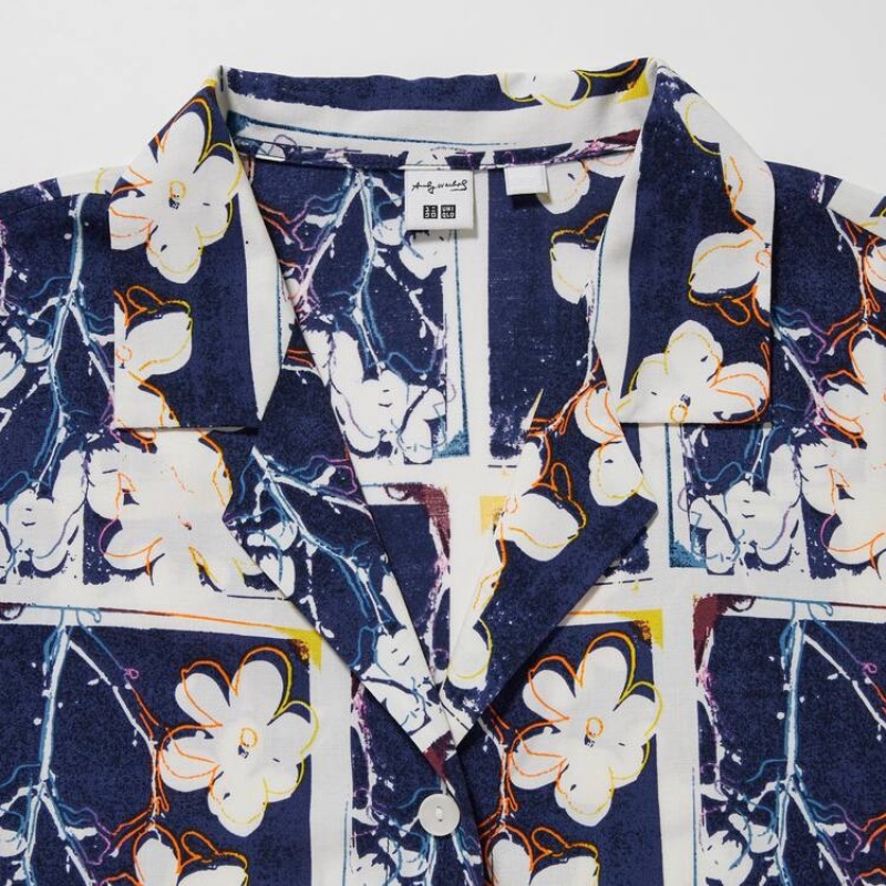 Women's Uniqlo Andy Warhol Flowers Collection Ut Printed Open Collar Short Sleeved Shirts White | DAHZ-50349