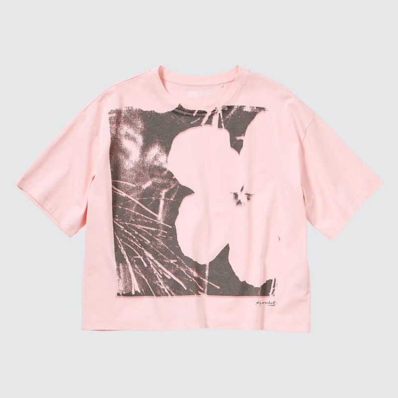 Women's Uniqlo Andy Warhol Flowers Collection Ut Graphic T Shirts Pink | PMVS-50937