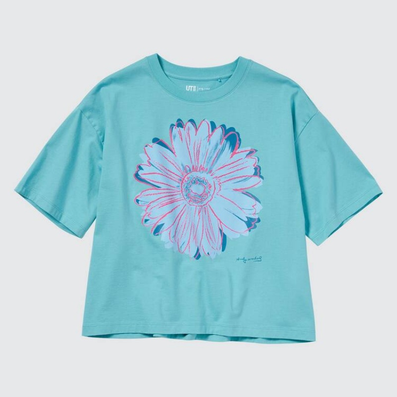 Women's Uniqlo Andy Warhol Flowers Collection Ut Graphic T Shirts Green | NWBR-14356