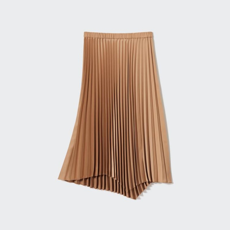 Women's Uniqlo Asymmetry Pleated Skirts Orange | QNPL-51649