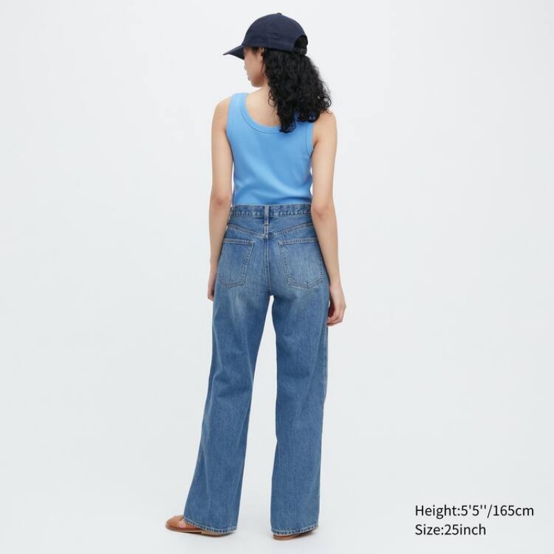 Women's Uniqlo Baggy Jeans Blue | KMIL-40972