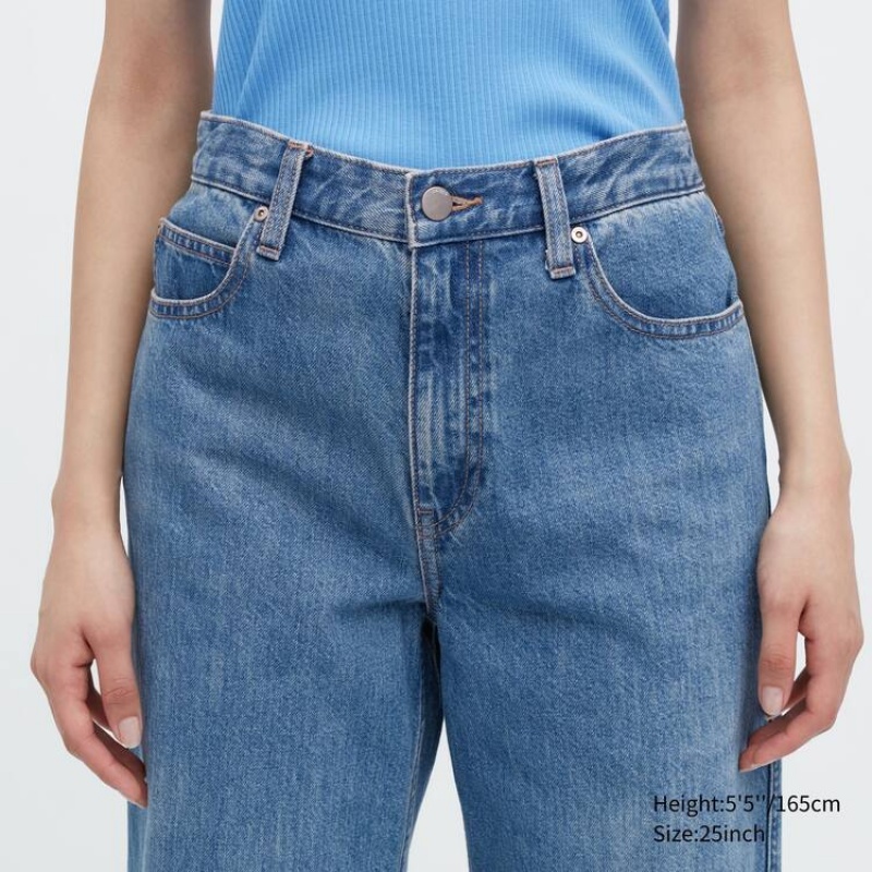 Women's Uniqlo Baggy Jeans Blue | KMIL-40972