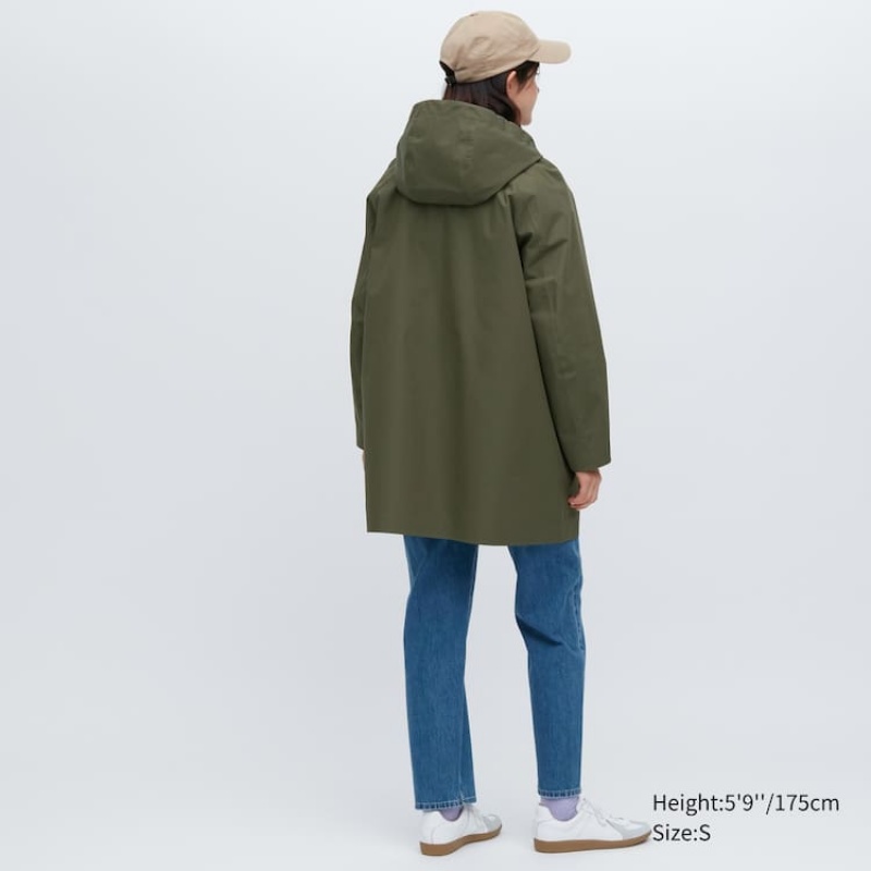 Women's Uniqlo Blocktech Half Coats Olive | DUTJ-13598