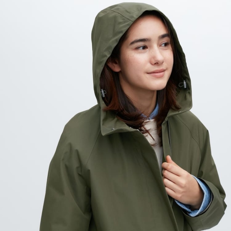 Women's Uniqlo Blocktech Half Coats Olive | DUTJ-13598