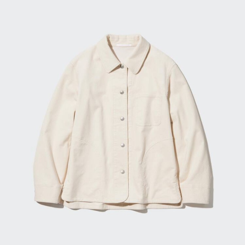 Women\'s Uniqlo Corduroy Coverall Jackets White | JUZT-90853