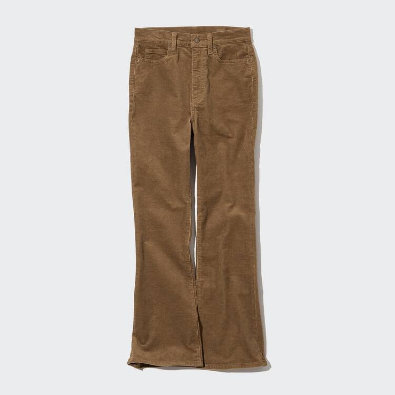 Women\'s Uniqlo Corduroy Slim Flared Trousers Brown | ONKX-94238