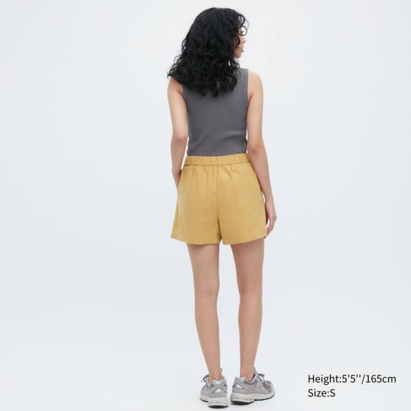 Women's Uniqlo Cotton Easy Shorts Yellow | NMRQ-57491