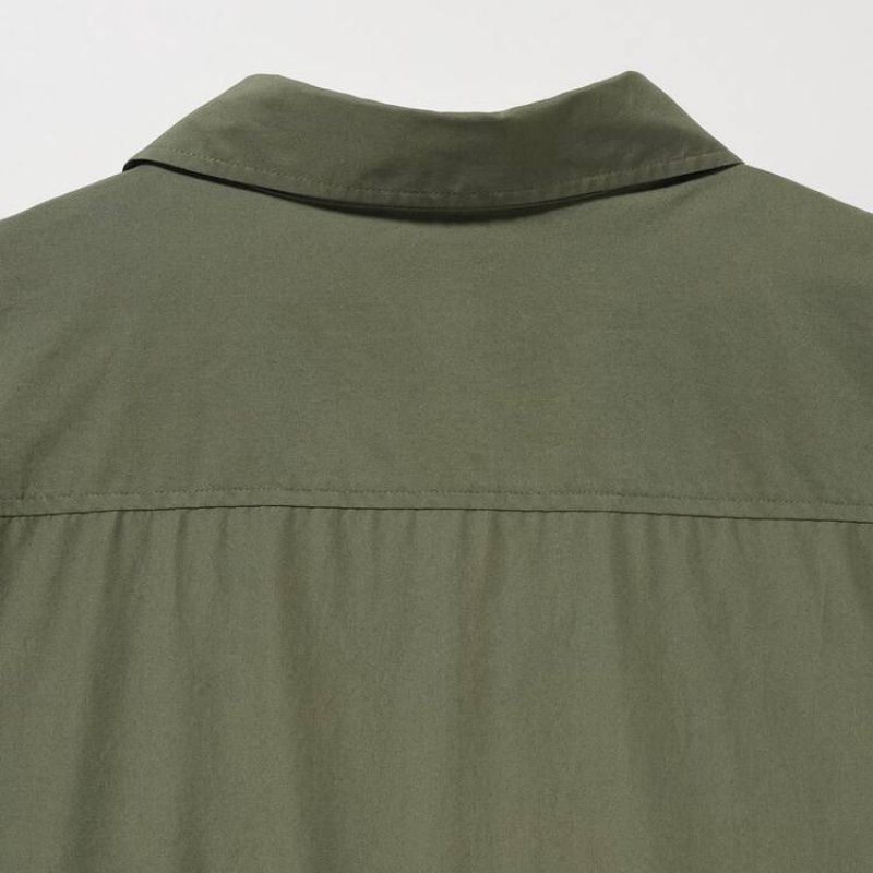 Women's Uniqlo Cotton Long Sleeved Dress Green | IVQW-18354